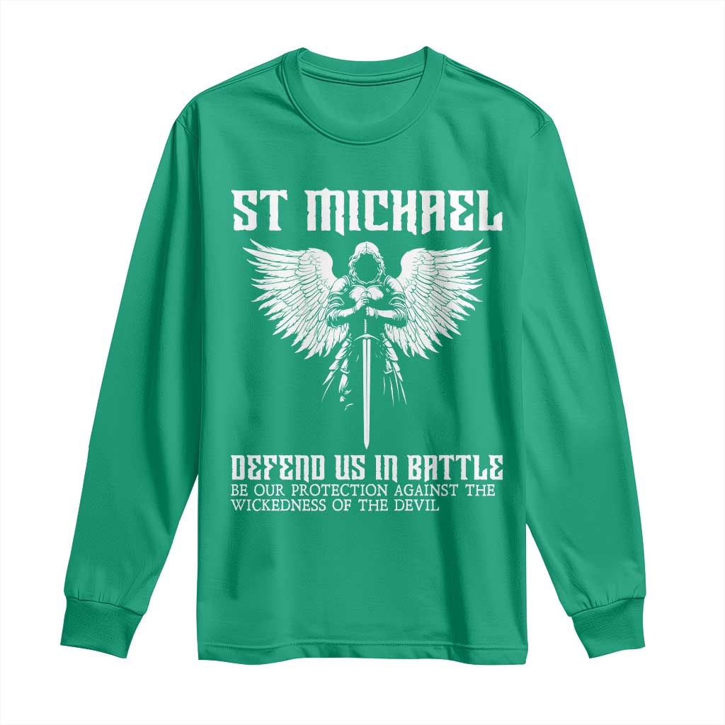 Saint Michael Defend Us In Battle Long Sleeve Shirt Christian Faith Gift