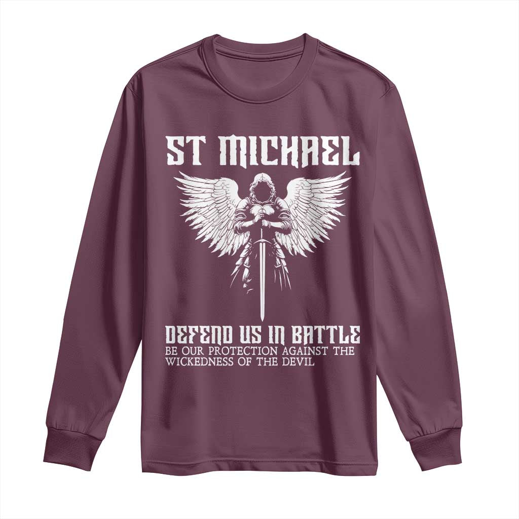 Saint Michael Defend Us In Battle Long Sleeve Shirt Christian Faith Gift