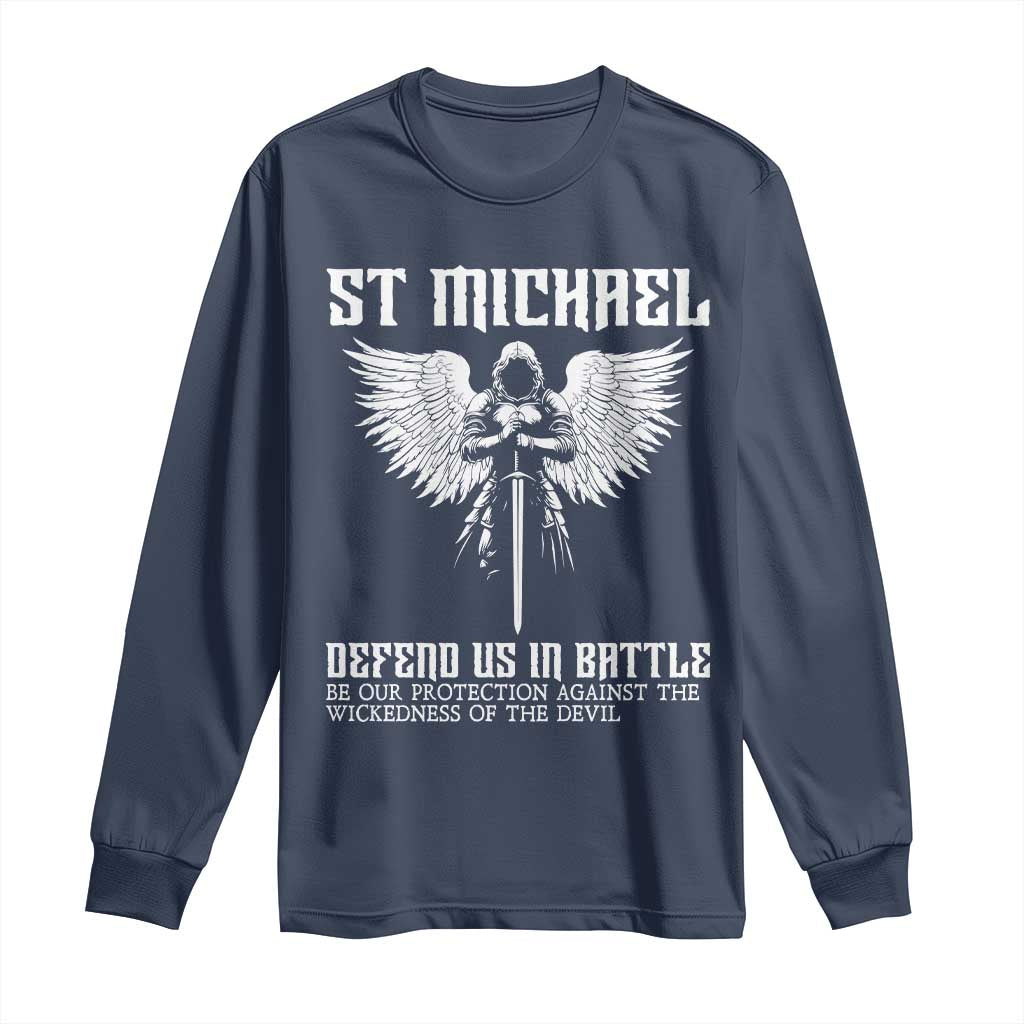Saint Michael Defend Us In Battle Long Sleeve Shirt Christian Faith Gift