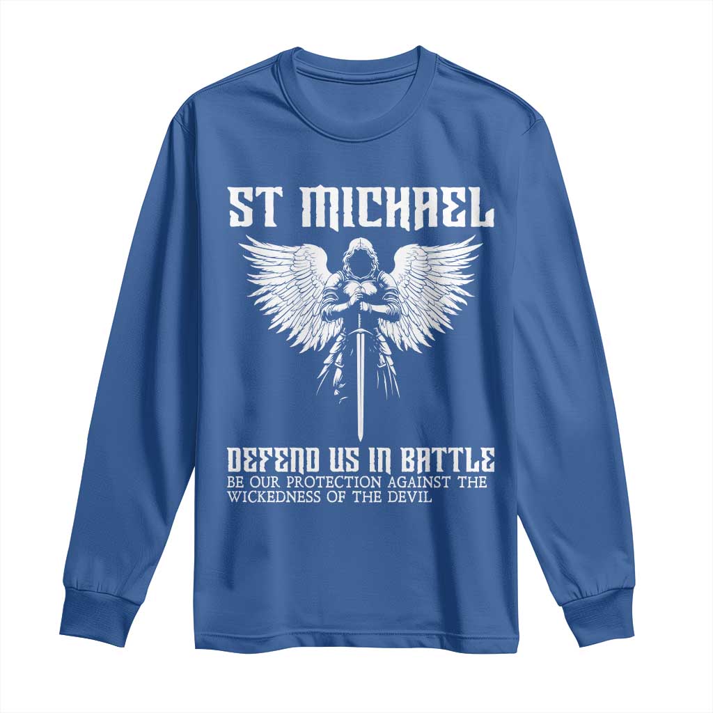 Saint Michael Defend Us In Battle Long Sleeve Shirt Christian Faith Gift