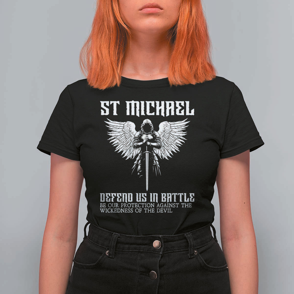 Saint Michael Defend Us In Battle T Shirt For Women Christian Faith Gift