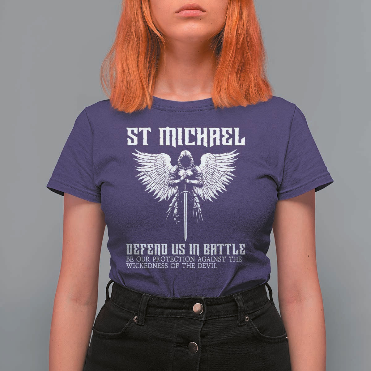 Saint Michael Defend Us In Battle T Shirt For Women Christian Faith Gift