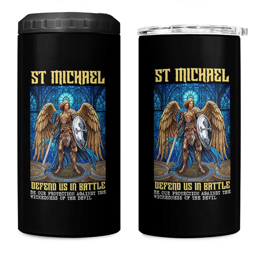 Saint Michael Prayer Defend Us In Battle 4 in 1 Can Cooler Tumbler Religious Gift