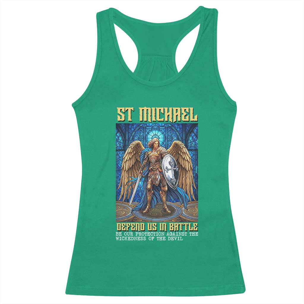 Saint Michael Prayer Defend Us In Battle Racerback Tank Top Religious Gift