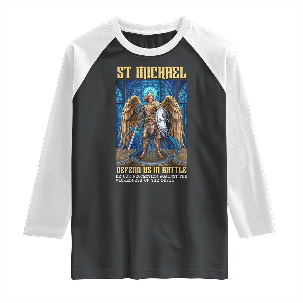 Saint Michael Prayer Defend Us In Battle Raglan Shirt Religious Gift