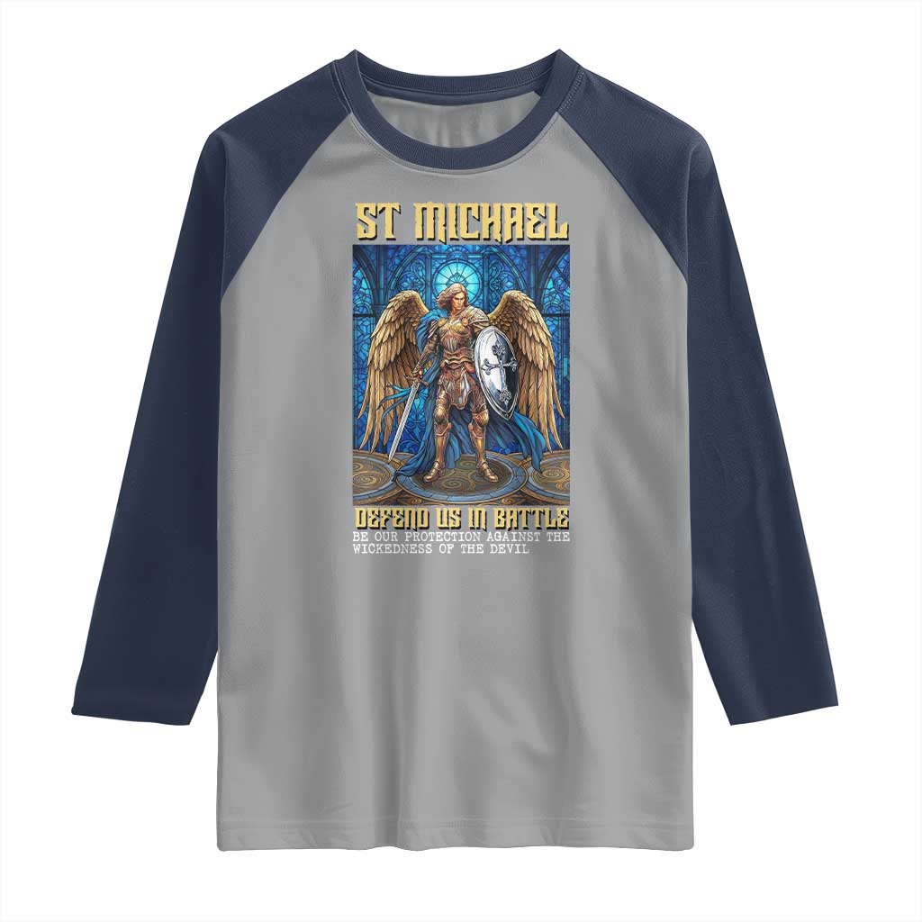 Saint Michael Prayer Defend Us In Battle Raglan Shirt Religious Gift