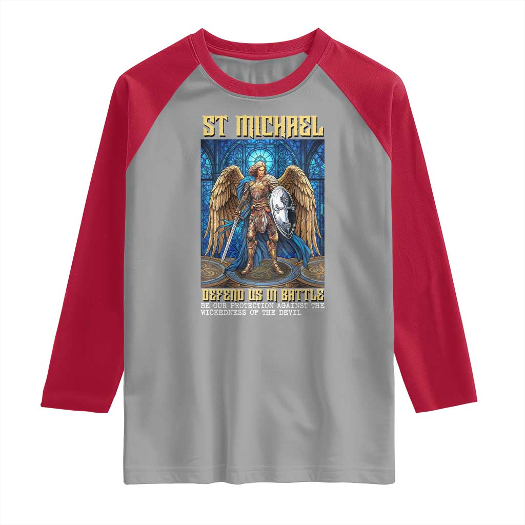 Saint Michael Prayer Defend Us In Battle Raglan Shirt Religious Gift