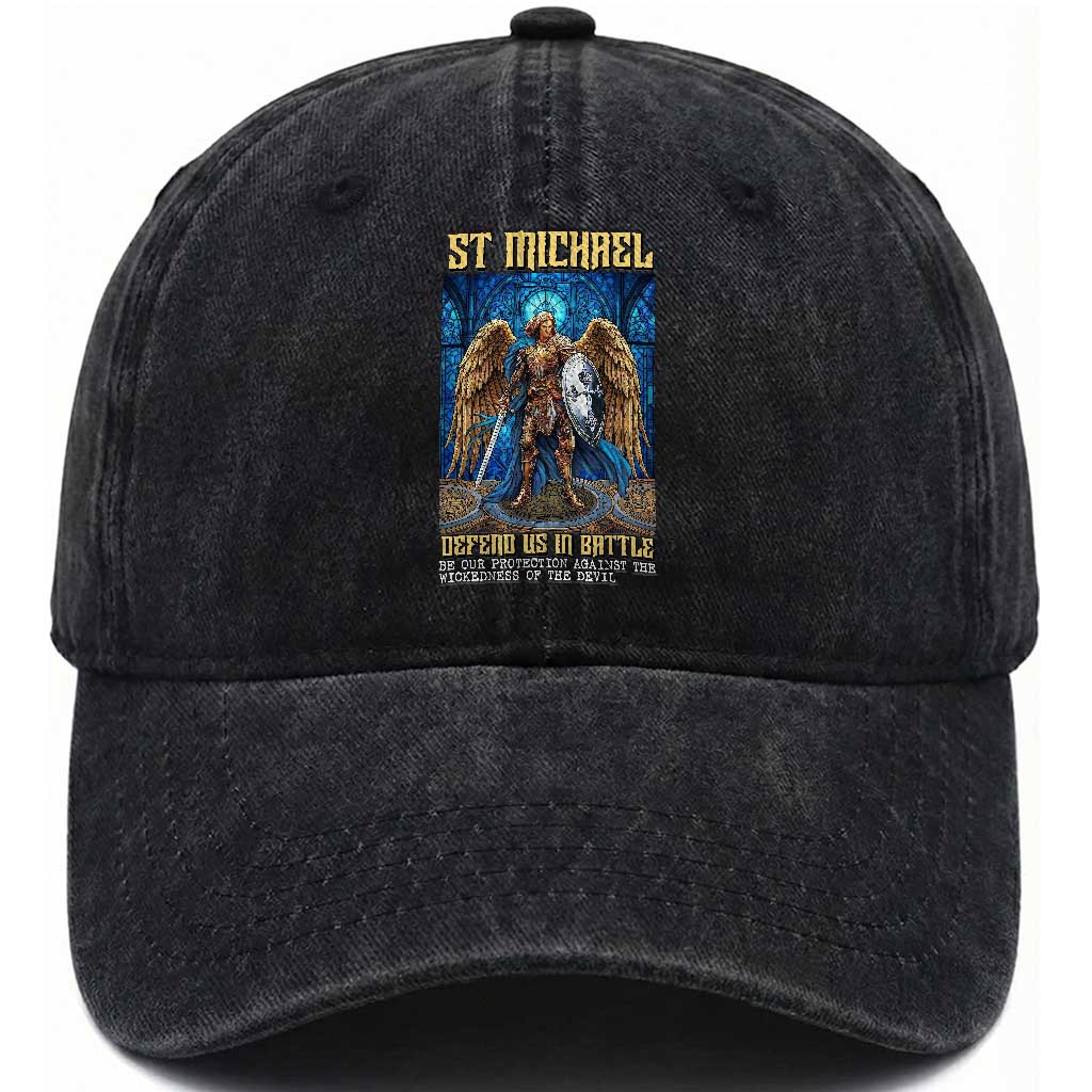 Saint Michael Prayer Defend Us In Battle Washed Cotton Baseball Cap Religious Gift