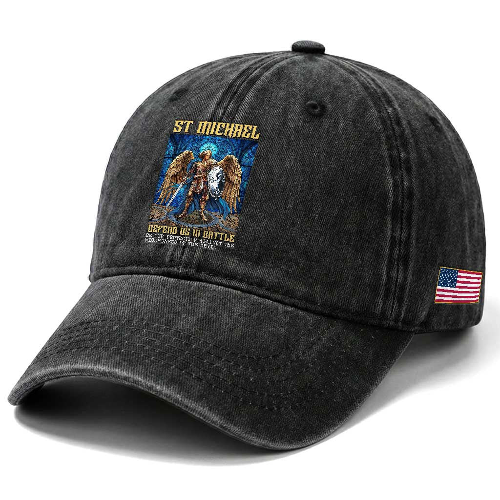 Saint Michael Prayer Defend Us In Battle Washed Cotton Baseball Cap Religious Gift