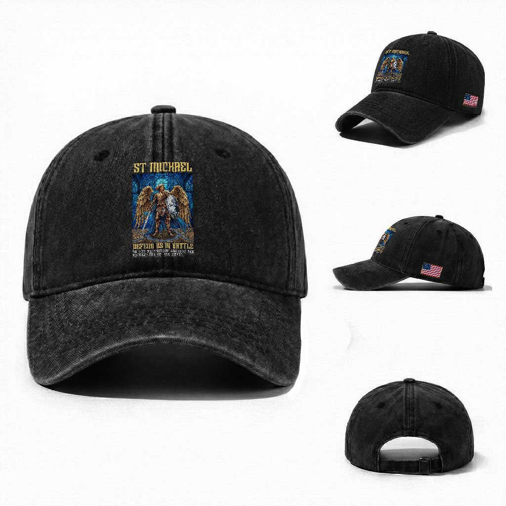 Saint Michael Prayer Defend Us In Battle Washed Cotton Baseball Cap Religious Gift
