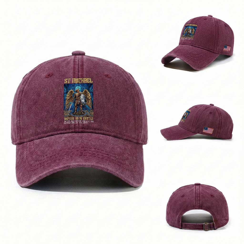 Saint Michael Prayer Defend Us In Battle Washed Cotton Baseball Cap Religious Gift