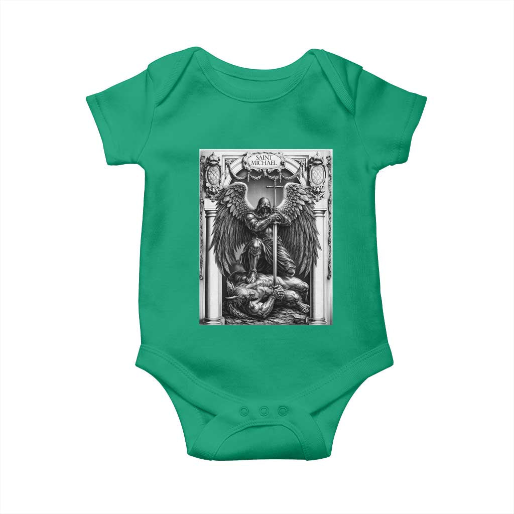 Saint Michael The Archangel Defeating Satan Baby Onesie Christian Faith Gift