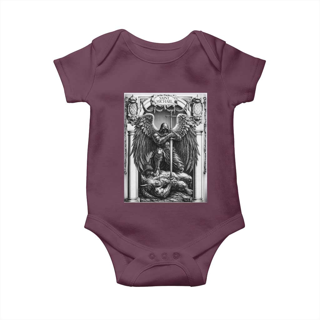 Saint Michael The Archangel Defeating Satan Baby Onesie Christian Faith Gift