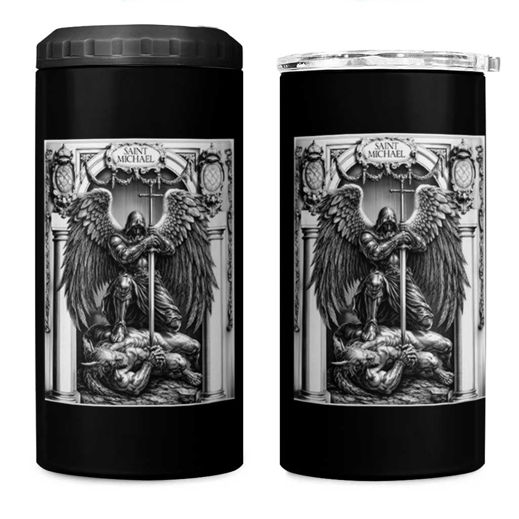 Saint Michael The Archangel Defeating Satan 4 in 1 Can Cooler Tumbler Christian Faith Gift