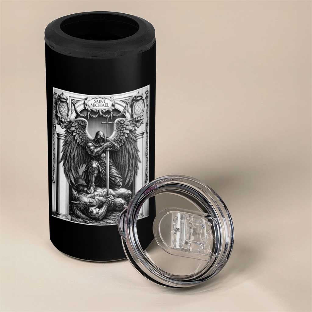 Saint Michael The Archangel Defeating Satan 4 in 1 Can Cooler Tumbler Christian Faith Gift