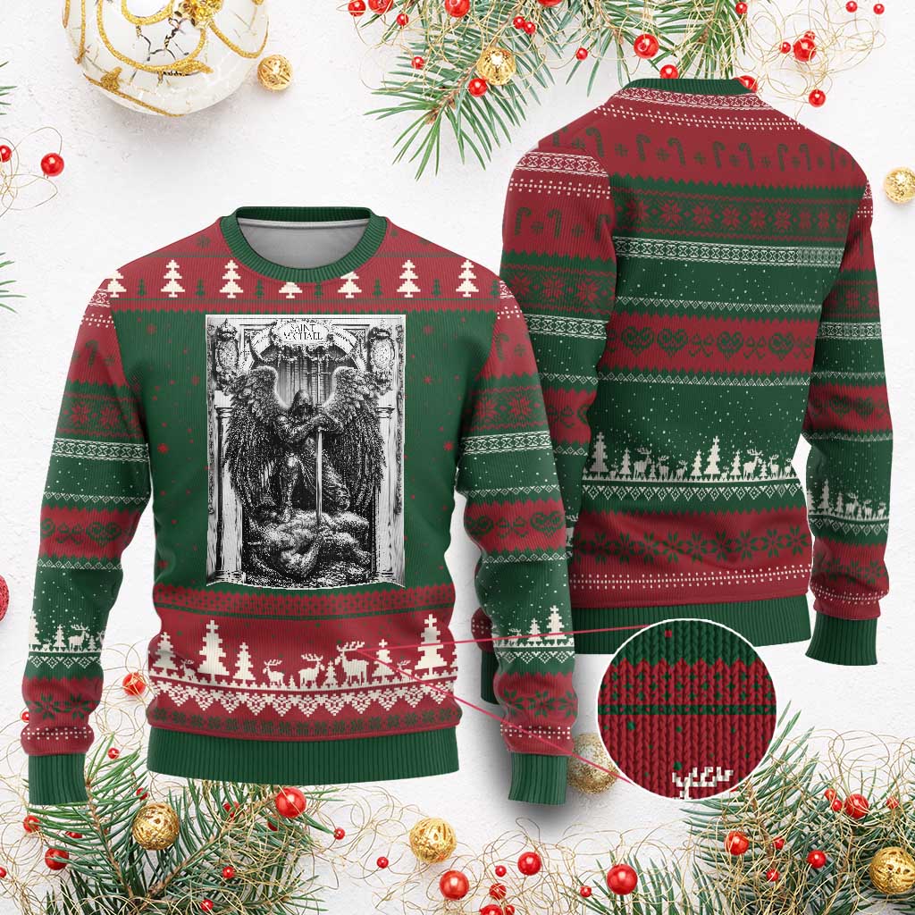 Saint Michael The Archangel Defeating Satan Ugly Christmas Sweater Christian Faith Gift
