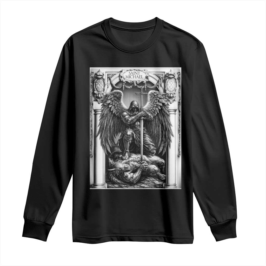 Saint Michael The Archangel Defeating Satan Long Sleeve Shirt Christian Faith Gift