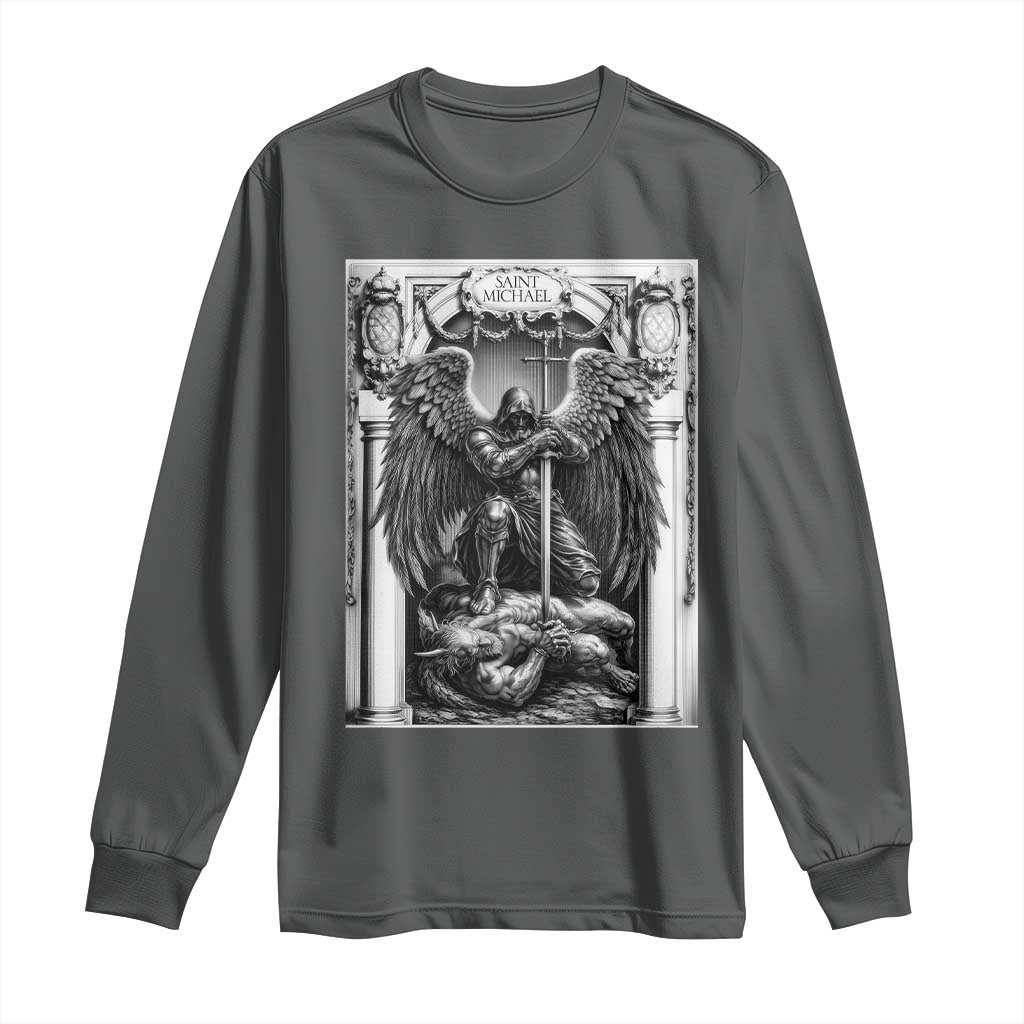 Saint Michael The Archangel Defeating Satan Long Sleeve Shirt Christian Faith Gift