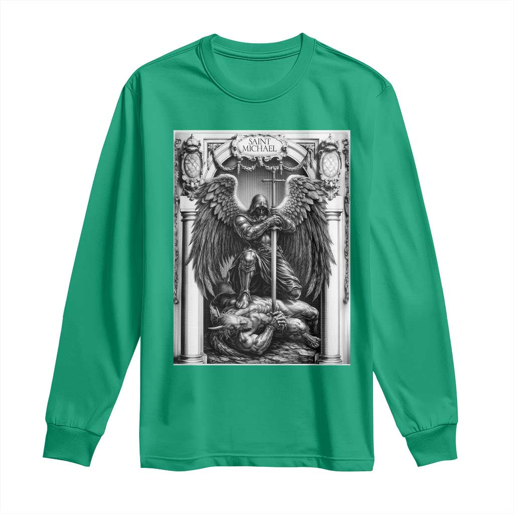 Saint Michael The Archangel Defeating Satan Long Sleeve Shirt Christian Faith Gift