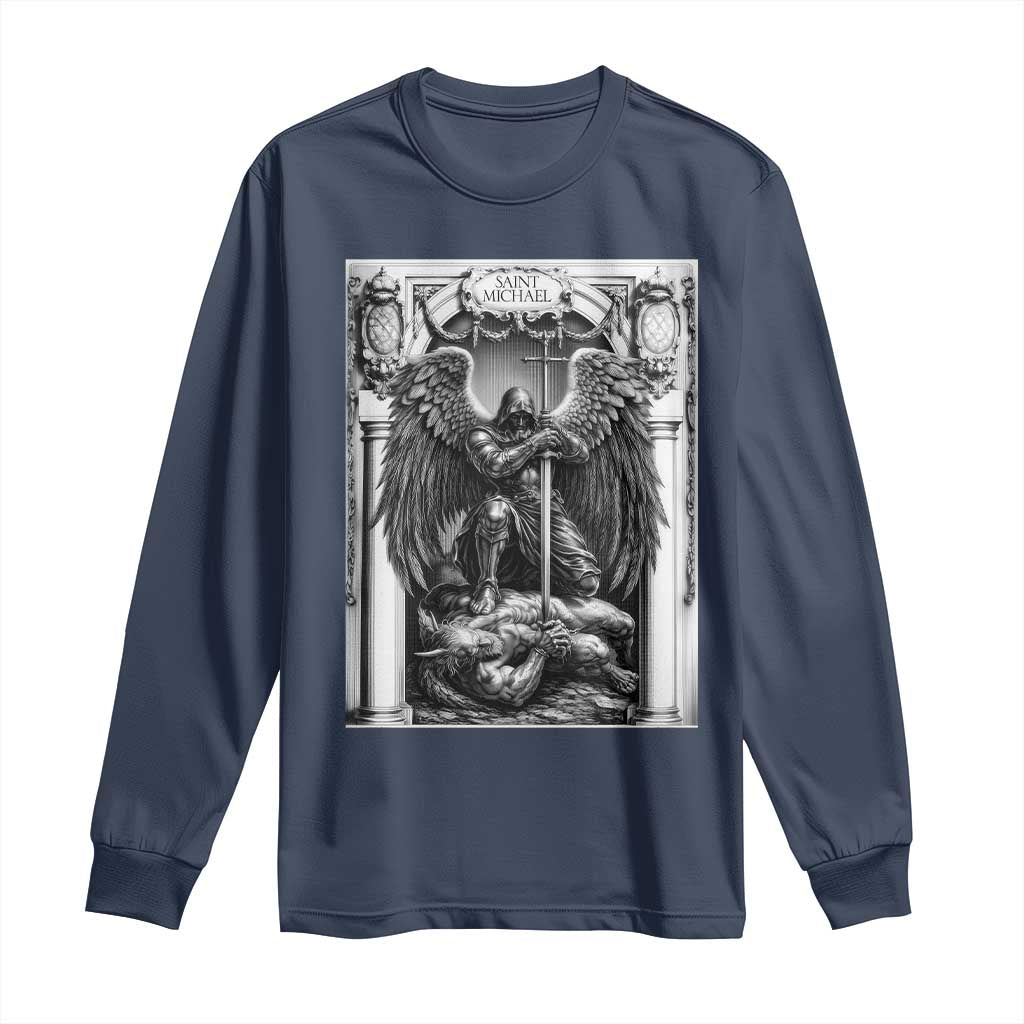 Saint Michael The Archangel Defeating Satan Long Sleeve Shirt Christian Faith Gift