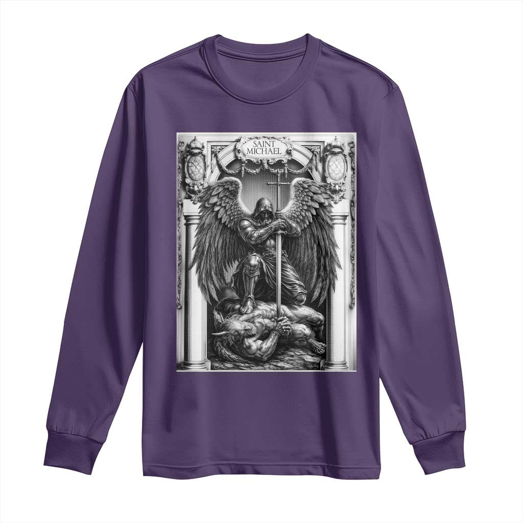 Saint Michael The Archangel Defeating Satan Long Sleeve Shirt Christian Faith Gift