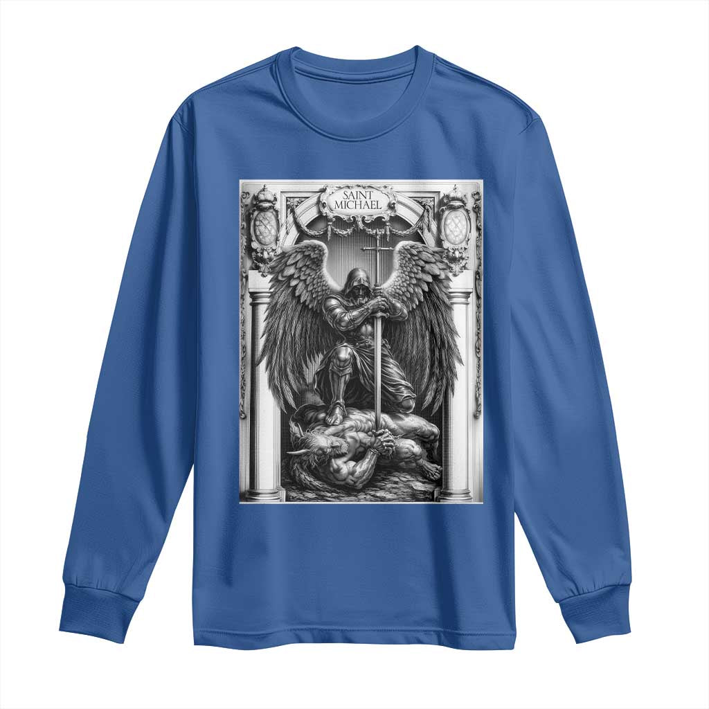 Saint Michael The Archangel Defeating Satan Long Sleeve Shirt Christian Faith Gift