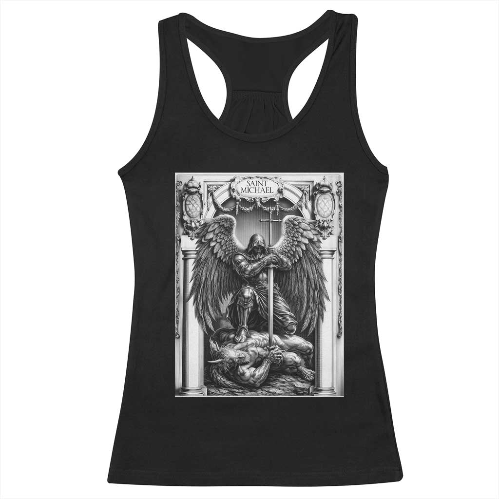 Saint Michael The Archangel Defeating Satan Racerback Tank Top Christian Faith Gift