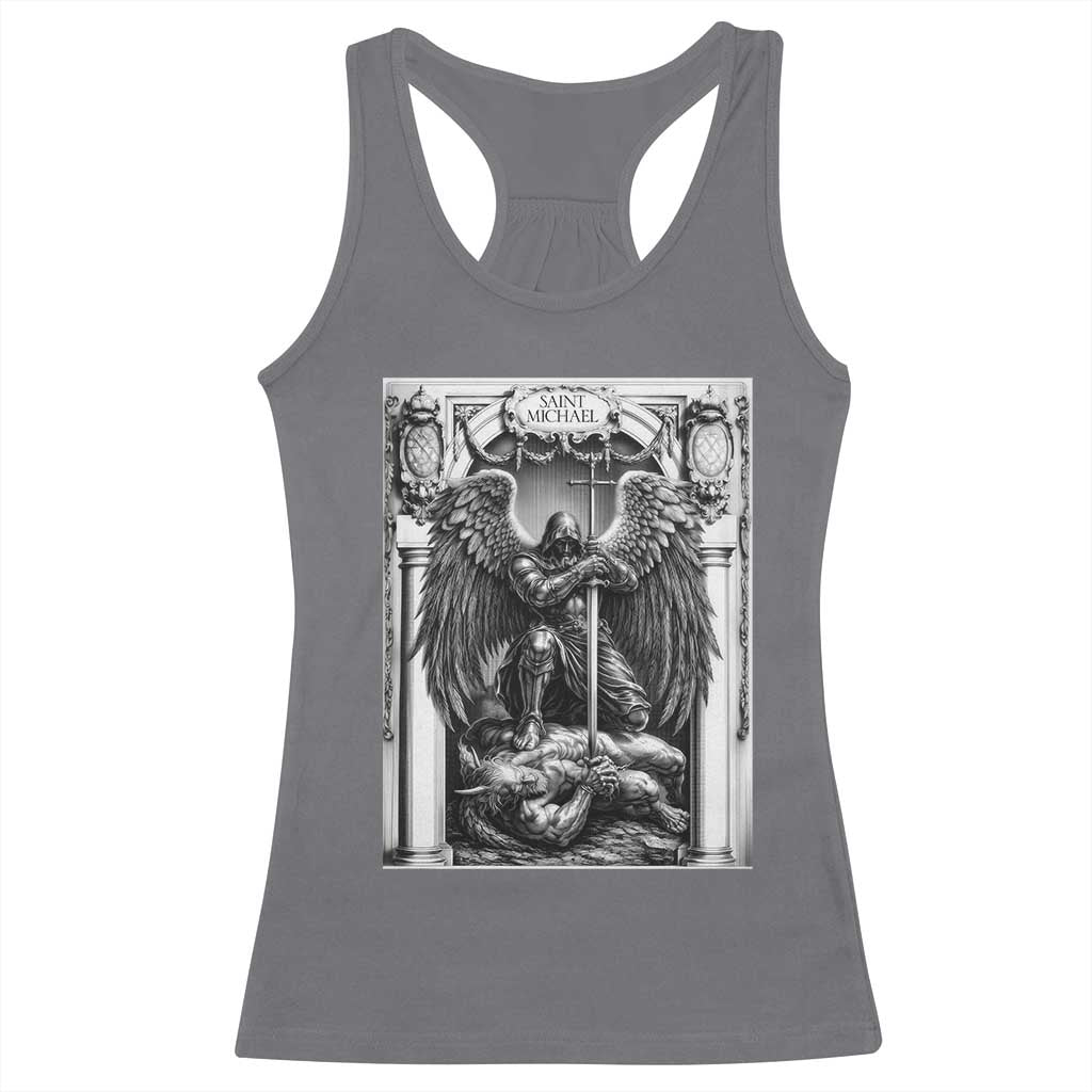Saint Michael The Archangel Defeating Satan Racerback Tank Top Christian Faith Gift