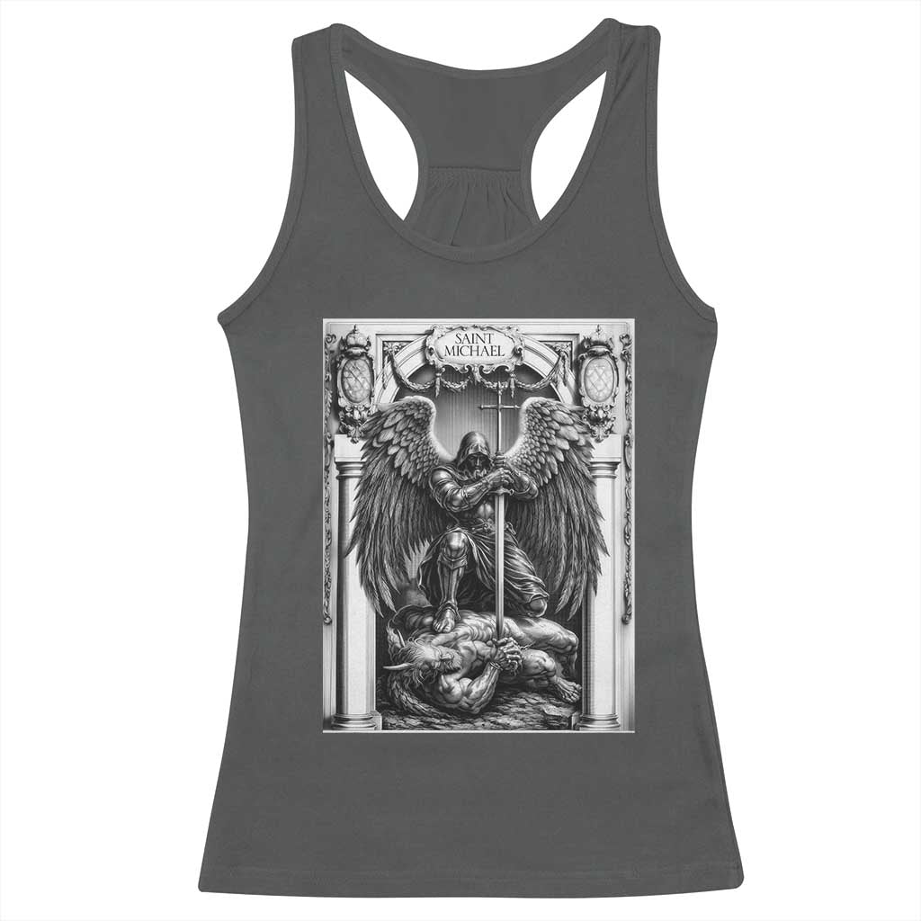 Saint Michael The Archangel Defeating Satan Racerback Tank Top Christian Faith Gift