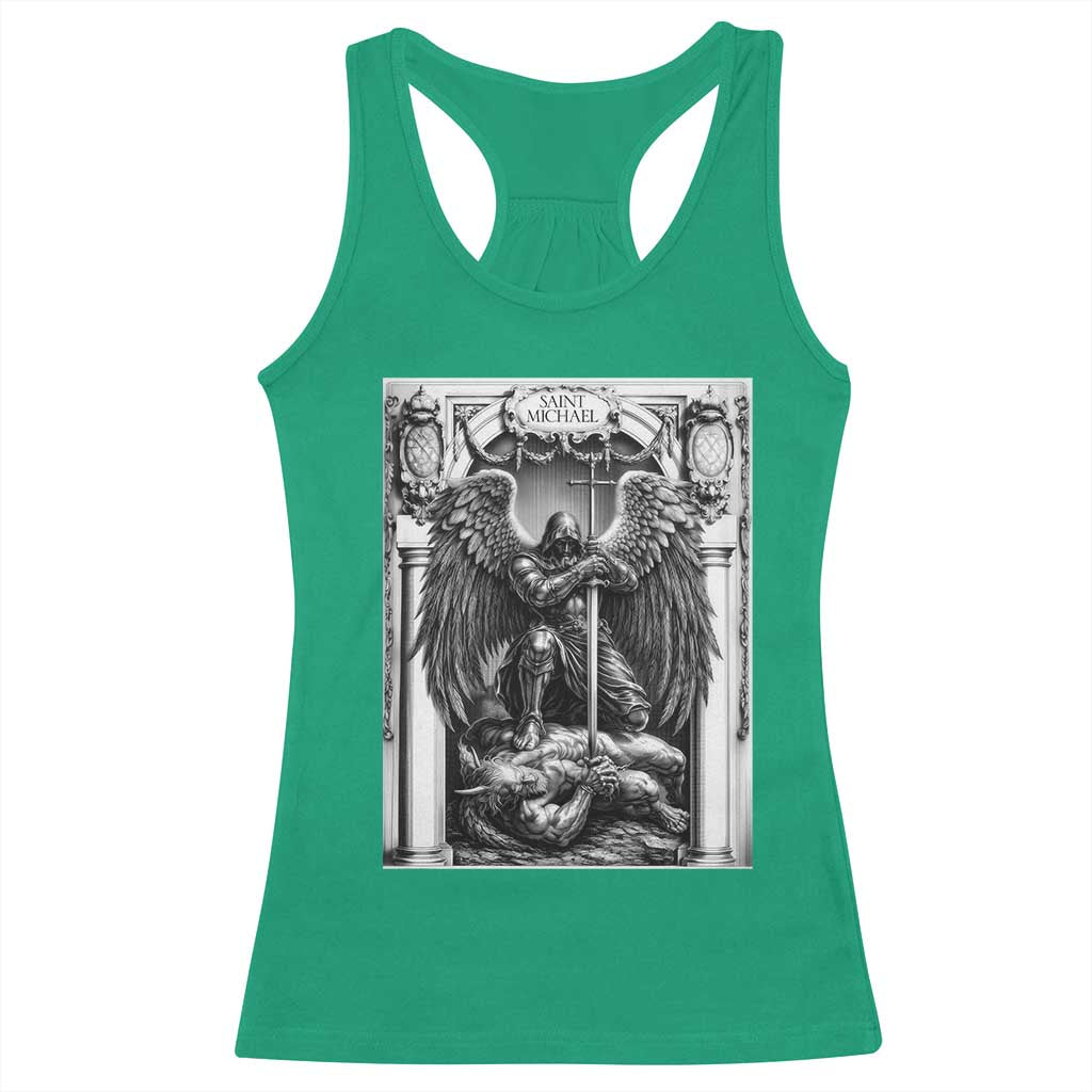 Saint Michael The Archangel Defeating Satan Racerback Tank Top Christian Faith Gift
