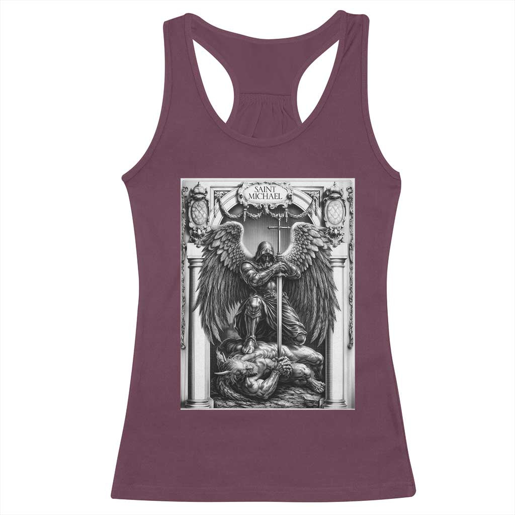 Saint Michael The Archangel Defeating Satan Racerback Tank Top Christian Faith Gift