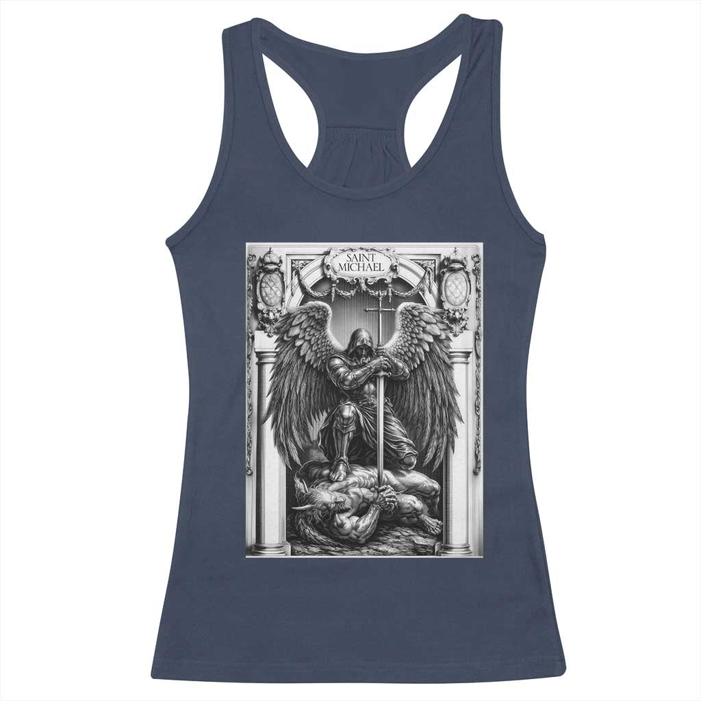 Saint Michael The Archangel Defeating Satan Racerback Tank Top Christian Faith Gift