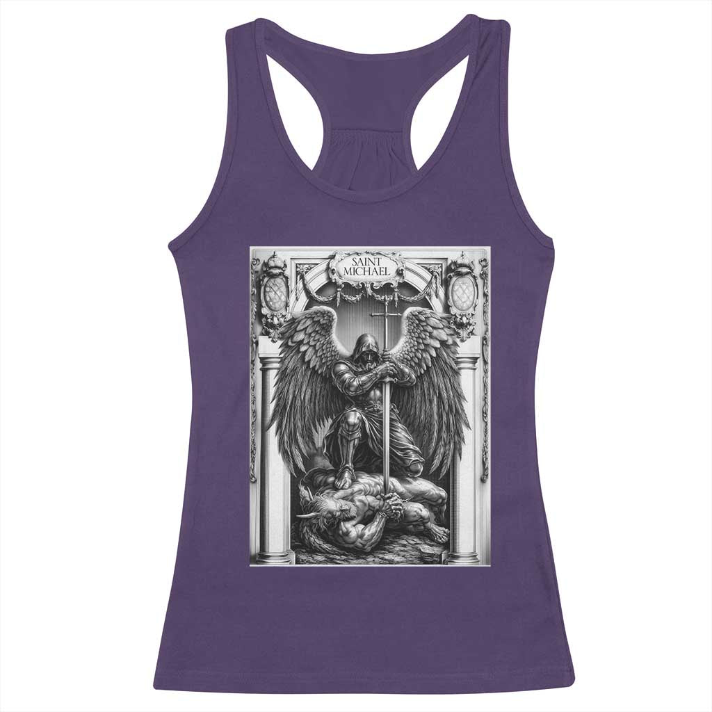 Saint Michael The Archangel Defeating Satan Racerback Tank Top Christian Faith Gift