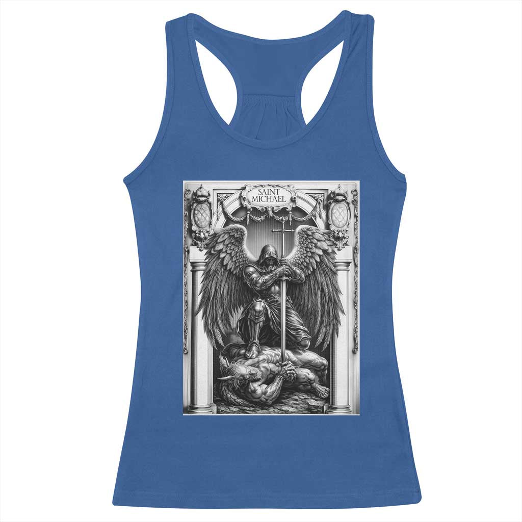 Saint Michael The Archangel Defeating Satan Racerback Tank Top Christian Faith Gift