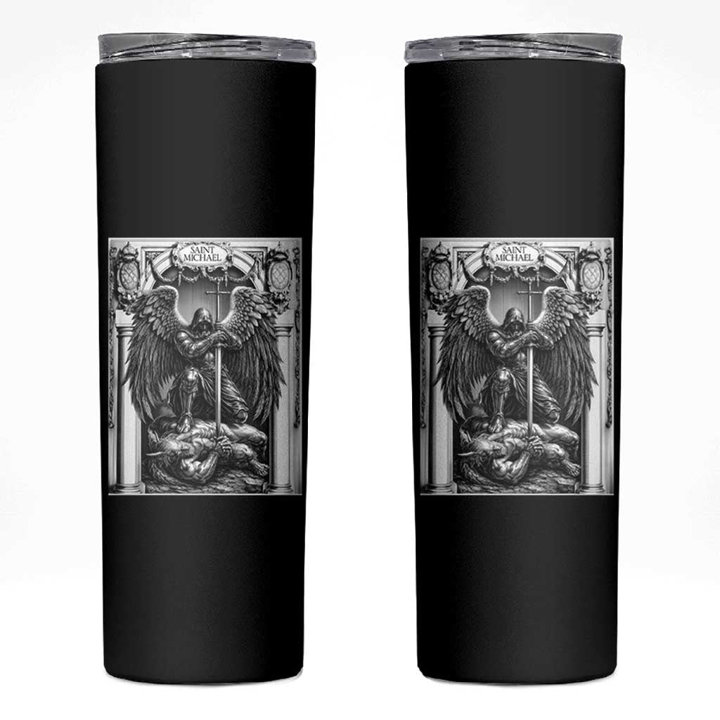 Saint Michael The Archangel Defeating Satan Skinny Tumbler Christian Faith Gift