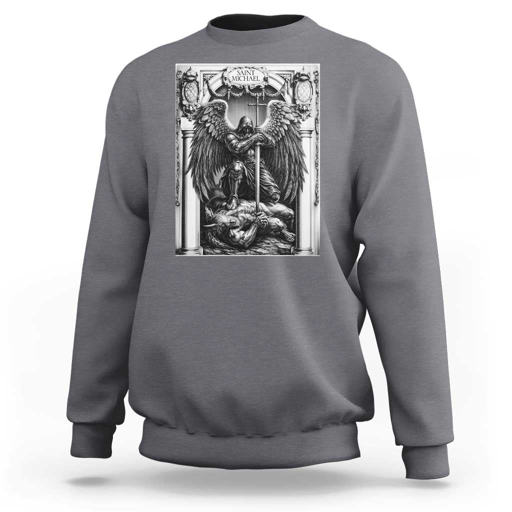 Saint Michael The Archangel Defeating Satan Sweatshirt Christian Faith Gift