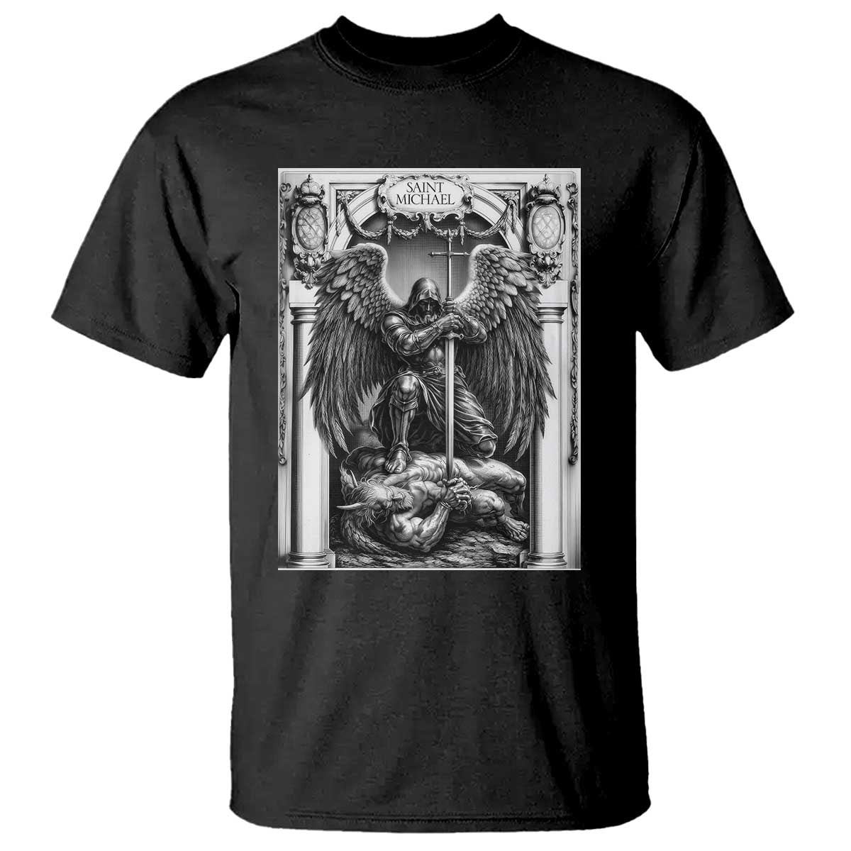 Saint Michael The Archangel Defeating Satan T Shirt Christian Faith Gift