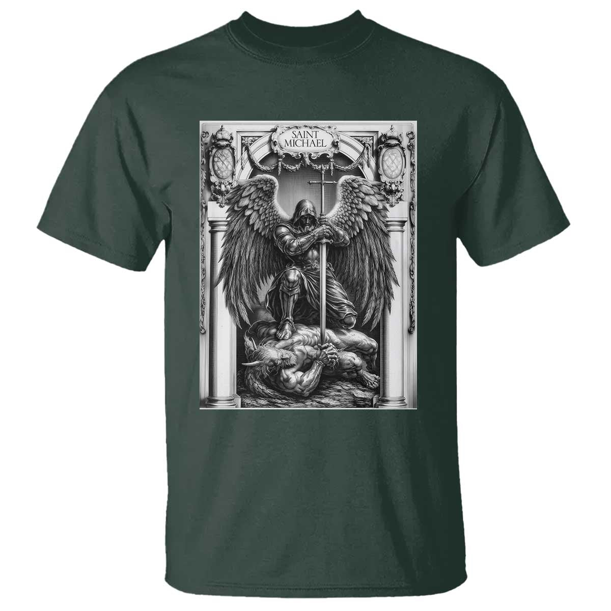 Saint Michael The Archangel Defeating Satan T Shirt Christian Faith Gift