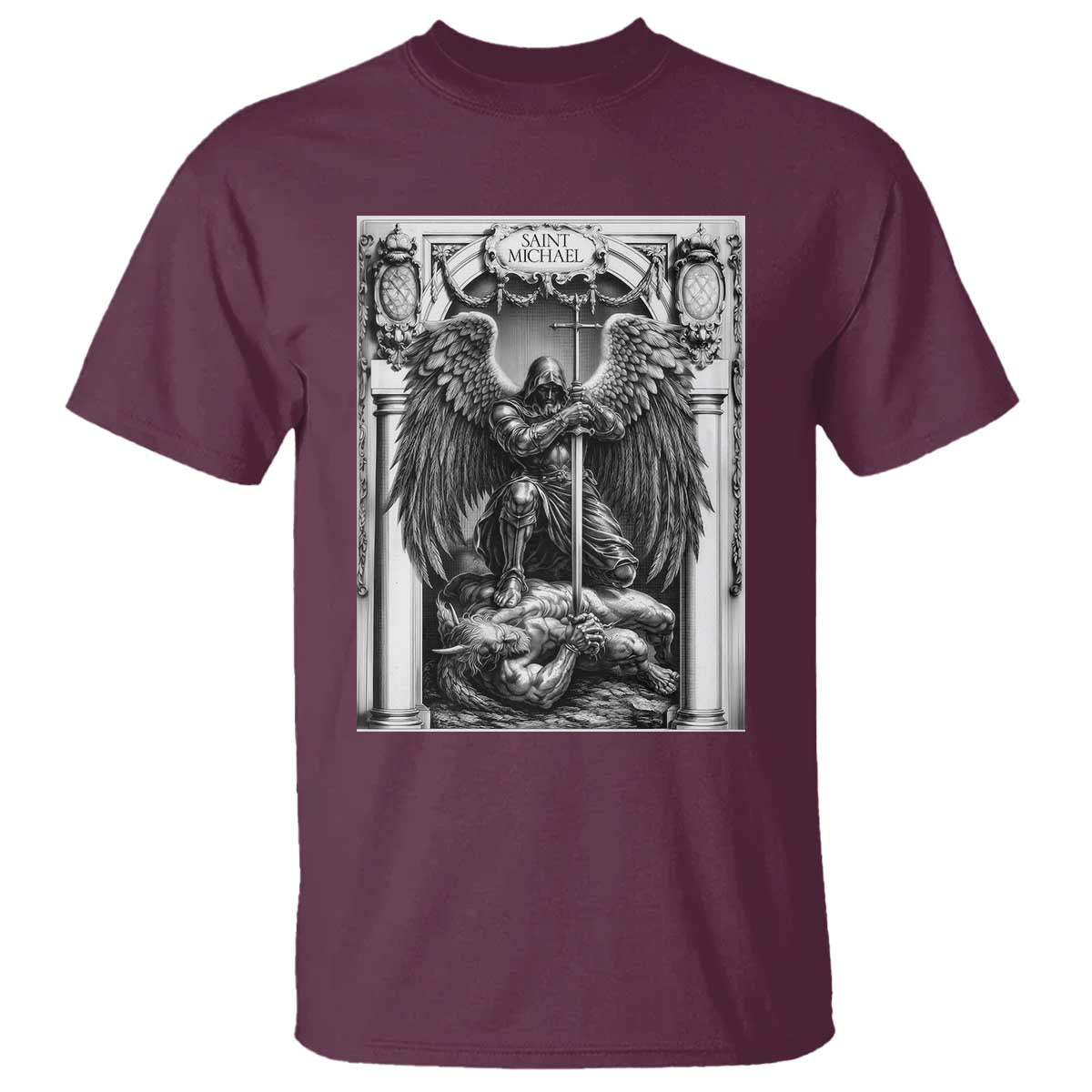 Saint Michael The Archangel Defeating Satan T Shirt Christian Faith Gift