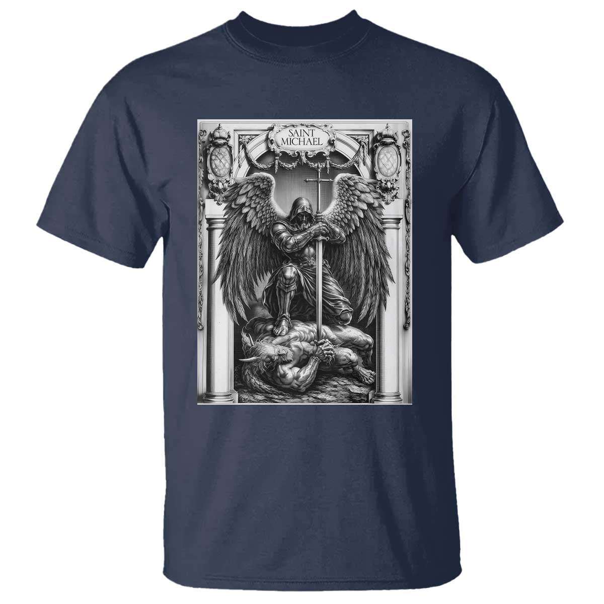 Saint Michael The Archangel Defeating Satan T Shirt Christian Faith Gift