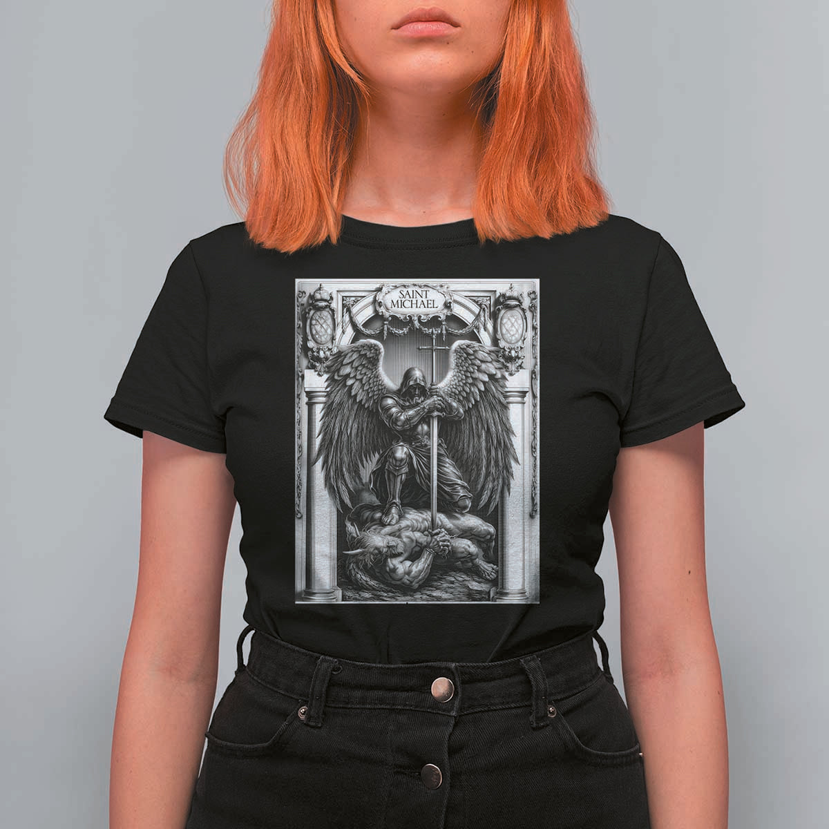 Saint Michael The Archangel Defeating Satan T Shirt For Women Christian Faith Gift