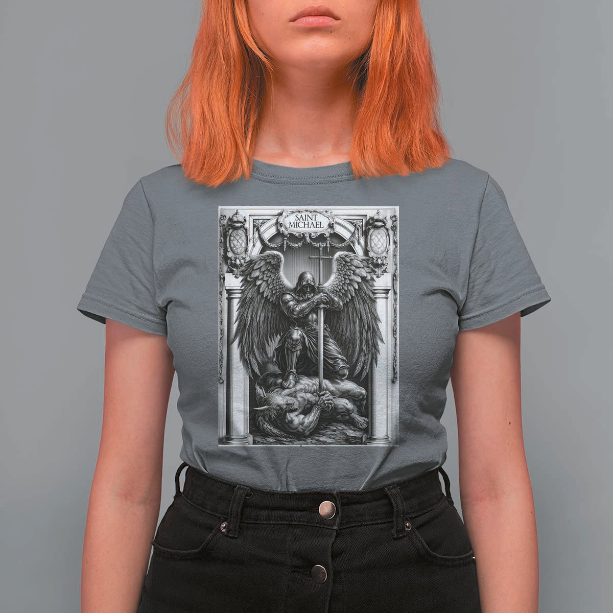 Saint Michael The Archangel Defeating Satan T Shirt For Women Christian Faith Gift