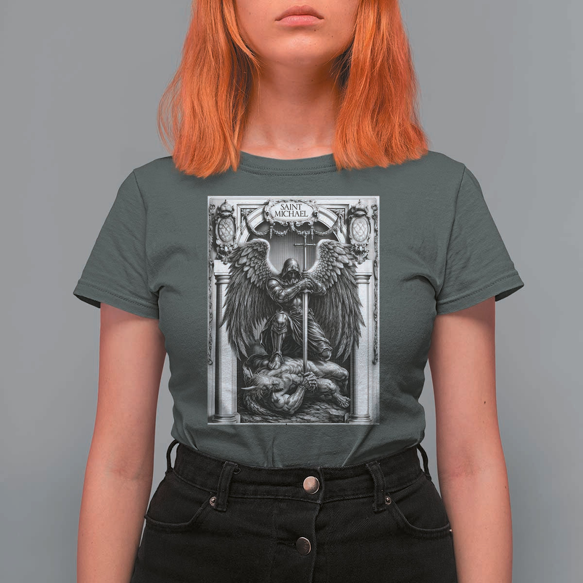 Saint Michael The Archangel Defeating Satan T Shirt For Women Christian Faith Gift