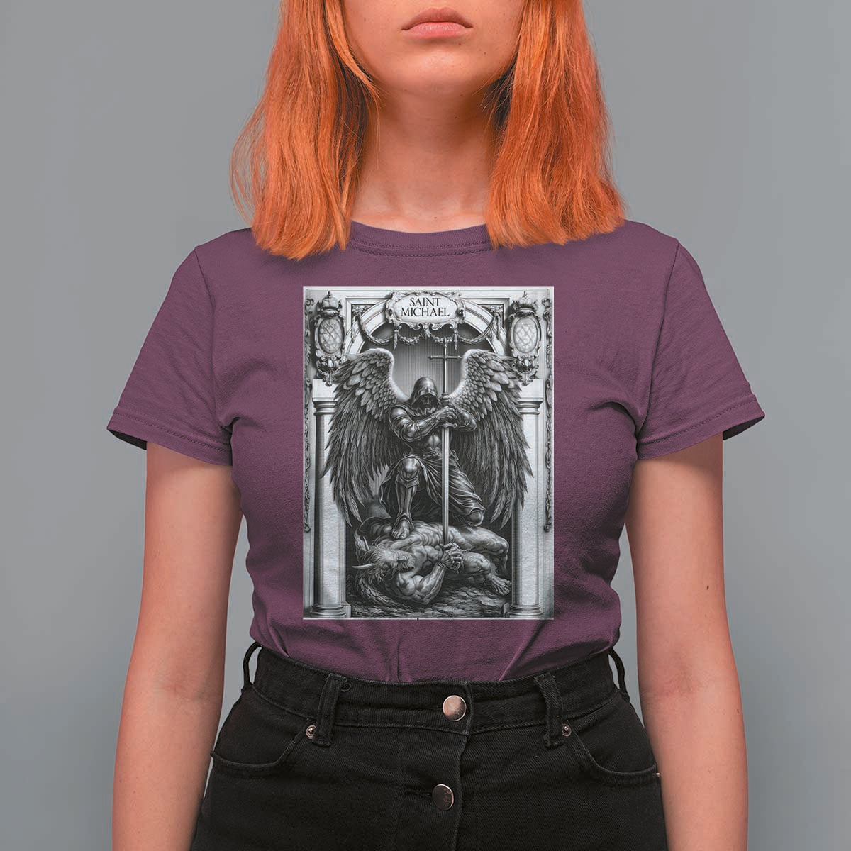 Saint Michael The Archangel Defeating Satan T Shirt For Women Christian Faith Gift