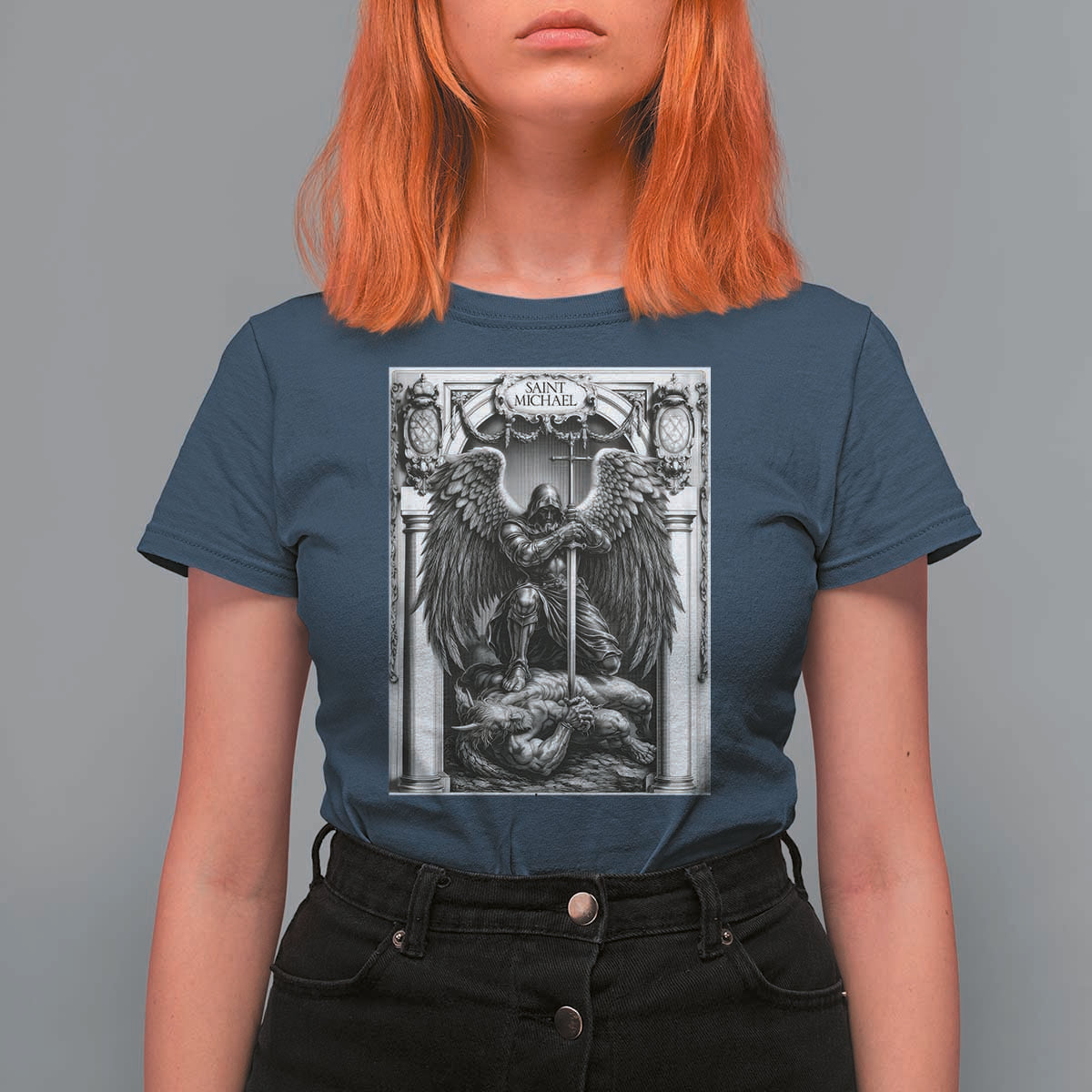 Saint Michael The Archangel Defeating Satan T Shirt For Women Christian Faith Gift