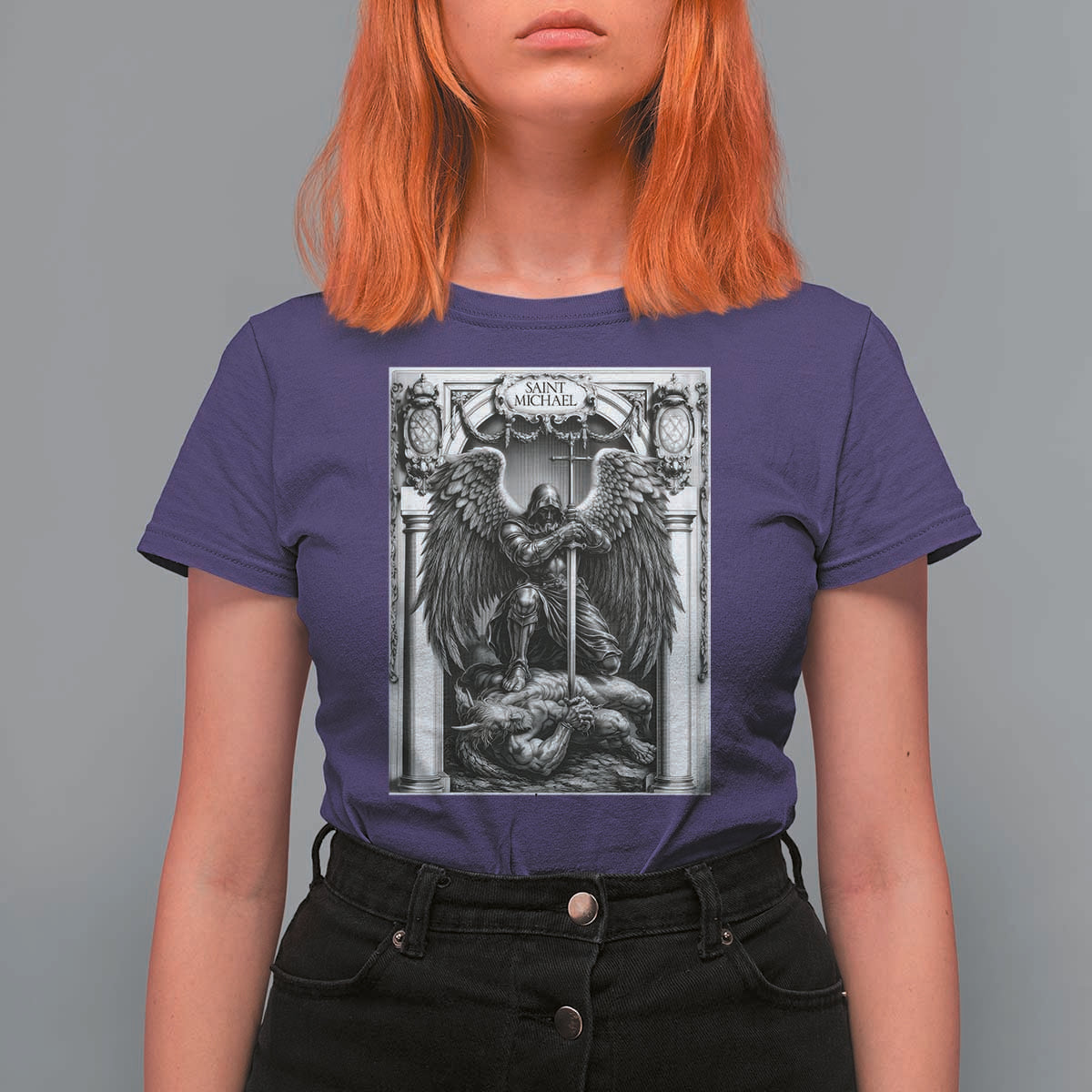 Saint Michael The Archangel Defeating Satan T Shirt For Women Christian Faith Gift