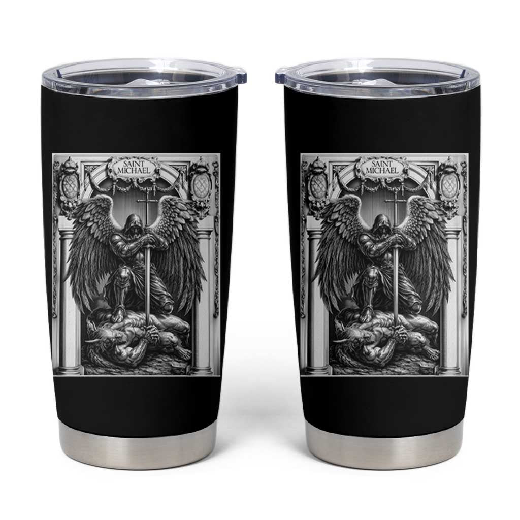 Saint Michael The Archangel Defeating Satan Tumbler Cup Christian Faith Gift
