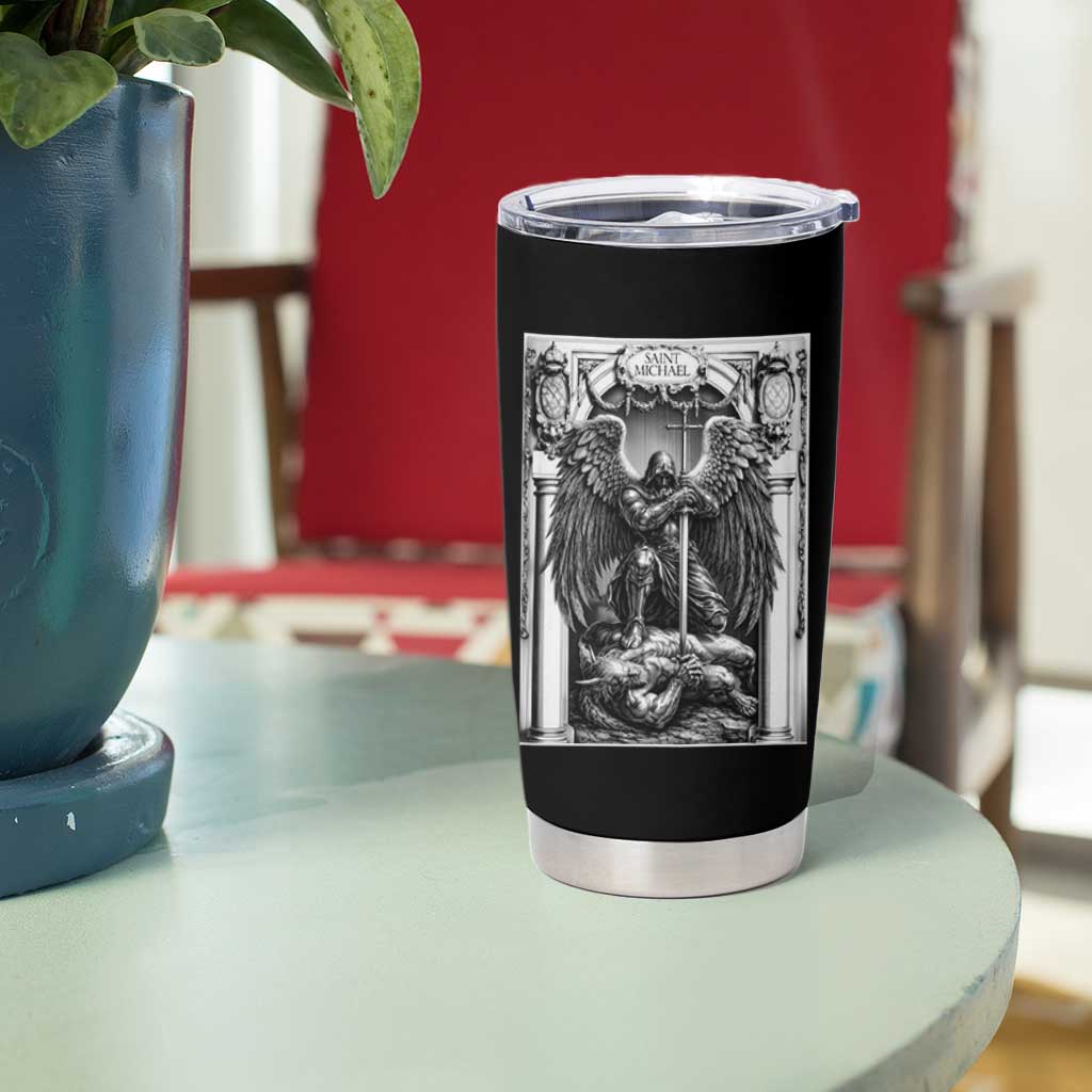 Saint Michael The Archangel Defeating Satan Tumbler Cup Christian Faith Gift