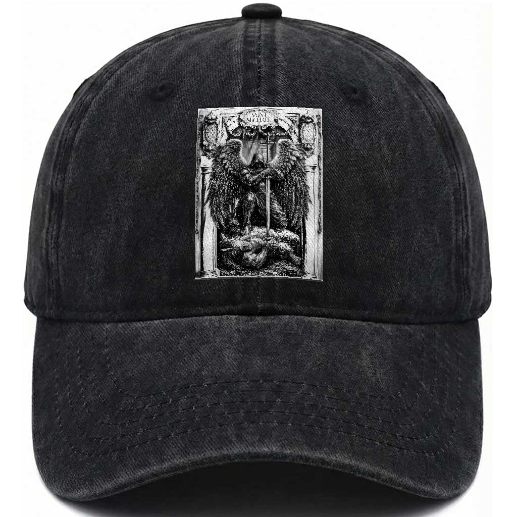 Saint Michael The Archangel Defeating Satan Washed Cotton Baseball Cap Christian Faith Gift