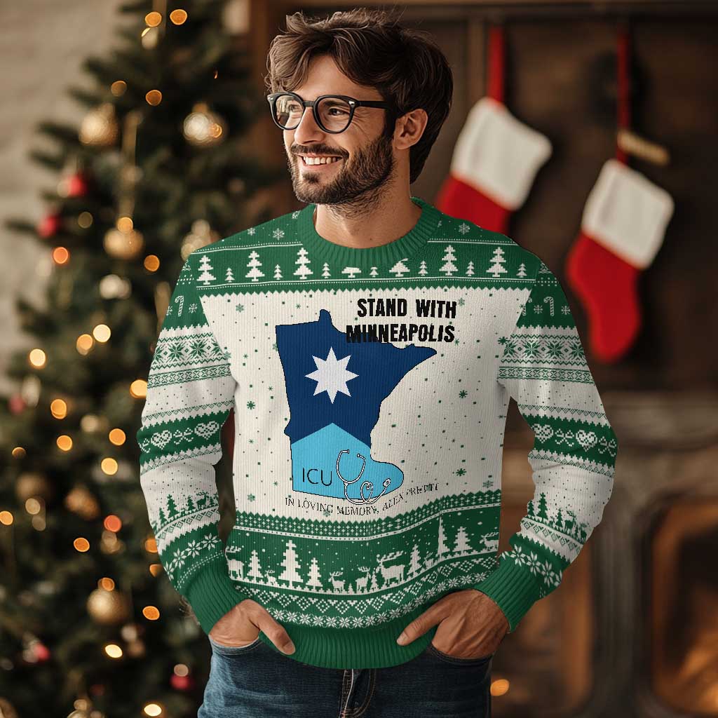 Stand With Minneapolis Ugly Christmas Sweater In Loving Memory Of Alex